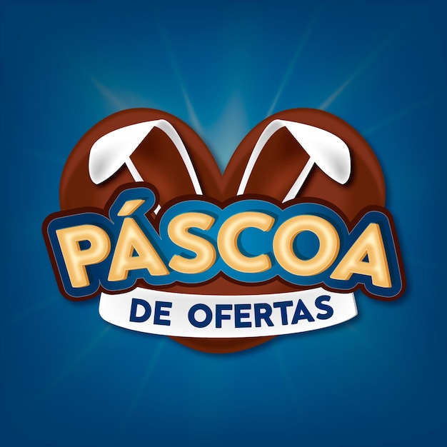 Logotipo de oferta de blue happy easter en brasil con oreja de conejo de corazón de chocolate y cinta vector