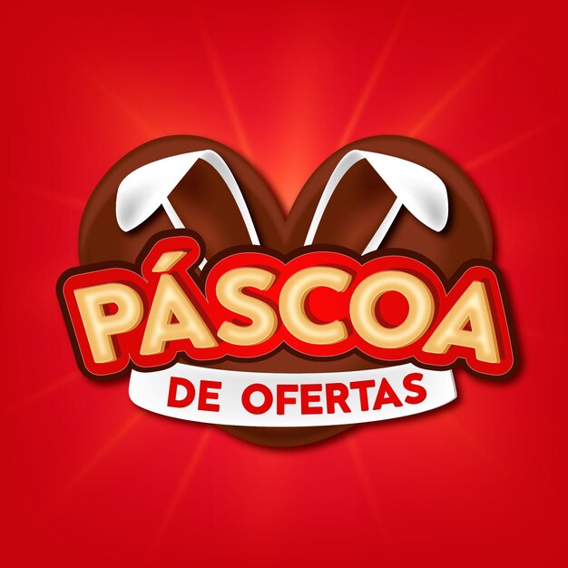 Logotipo de oferta de Red Happy Easter en Brasil con oreja de conejo de corazón de chocolate y cinta Vector