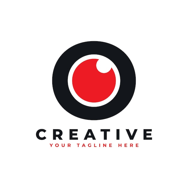 Logotipo de ojo abstracto Letra O con globo ocular rojo en el interior para logotipos de negocios y tecnología