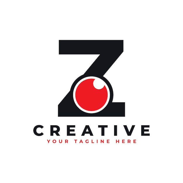 Logotipo de ojo abstracto Letra Z con globo ocular rojo en el interior para logotipos de negocios y tecnología