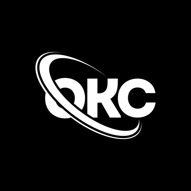 El logotipo OKC, la letra OKC, el diseño del logotipo de la carta OKC, las iniciales OKC, vinculado con círculo y mayúsculas, el logotipo del monograma OKC, tipografía para empresas tecnológicas y marcas inmobiliarias.