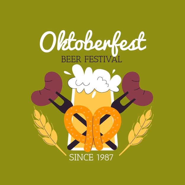 Logotipo de oktoberfest plano dibujado a mano