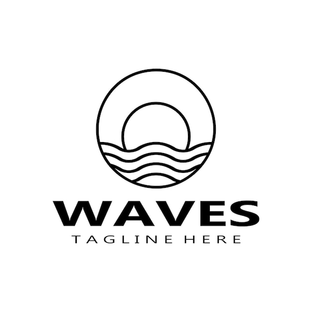El logotipo de la ola de agua, la playa, las olas, el diseño vectorial del mar.