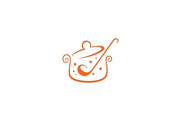 Logotipo de olla con cuchara de sopa en estilo de diseño simple
