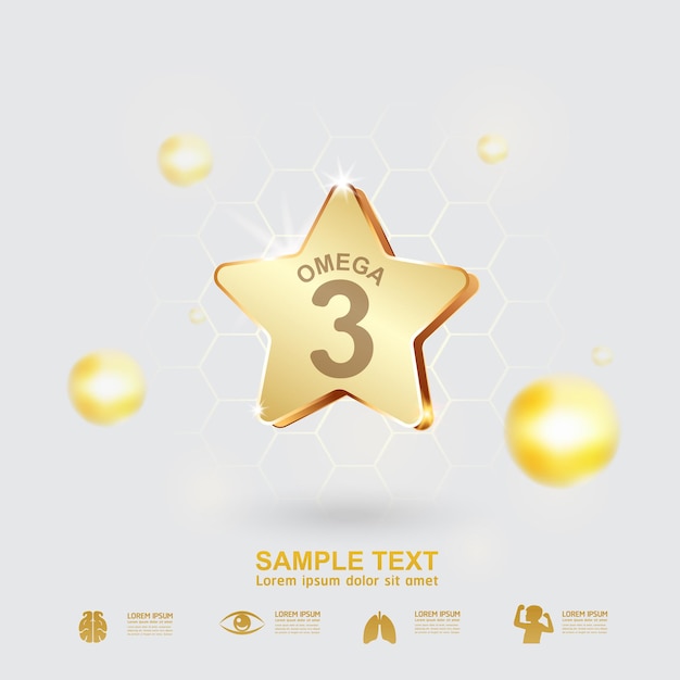 Logotipo de omega 3 concept gold star para productos