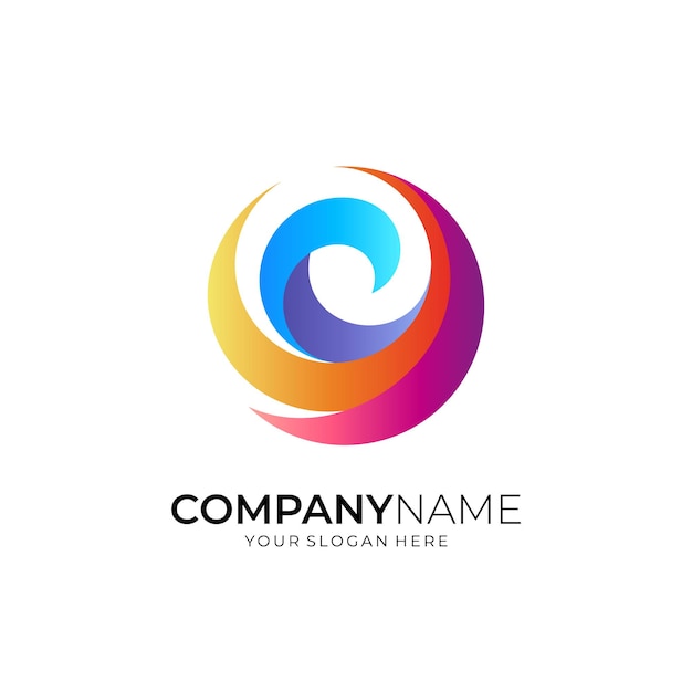 Logotipo de onda abstracta en forma de círculo colorido