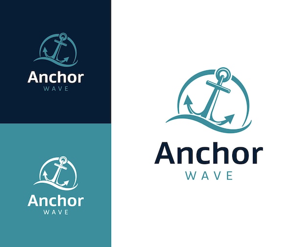 Logotipo de la onda de anclaje Ilustración del diseño del logotipo con icono de la onda del anclaje