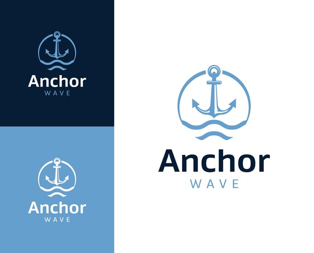 Logotipo de la onda de anclaje Ilustración del diseño del logotipo con icono de la onda del anclaje