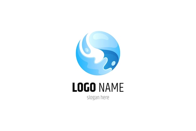 Logotipo de ondas azules en forma de círculo con estilo de diseño tridimensional