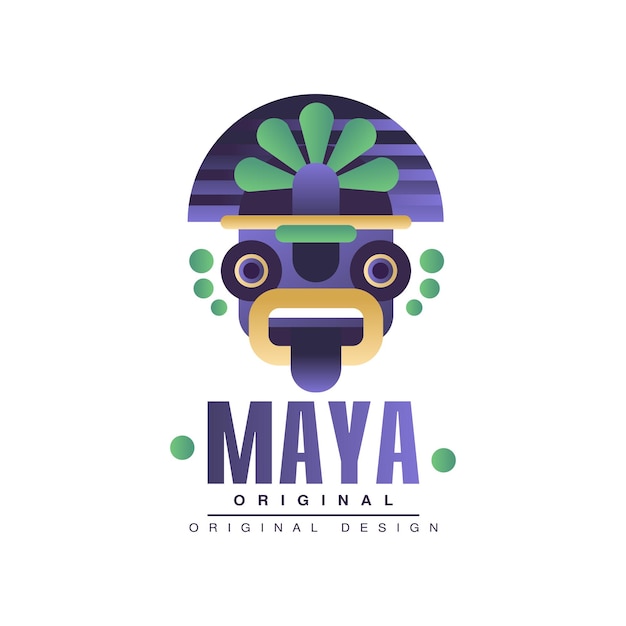 Vector el logotipo original del diseño maya, el emblema con la máscara étnica, el signo azteca, la ilustración vectorial en blanco.