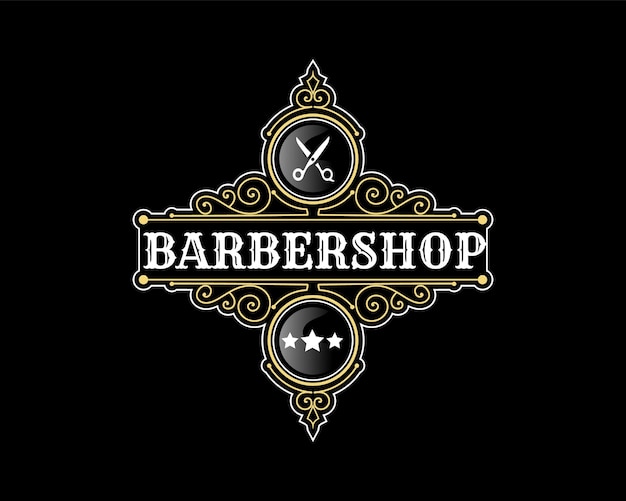 Vector logotipo ornamental de letras de lujo vintage barbershop detallado para salón de spa de peluquería de estudio de tatuajes