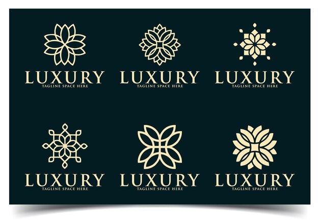 Logotipo de ornamento floral y conjunto de iconos. Diseño de logotipo de lujo floral ornamental