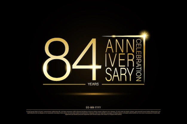 Logotipo de oro del aniversario de oro de 84 años sobre fondo negro, diseño vectorial para celebración.