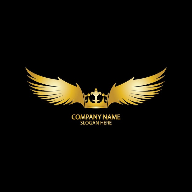 Logotipo de oro de la corona alada / ilustración vectorial.