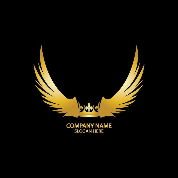 Logotipo de oro de la corona alada / ilustración vectorial.