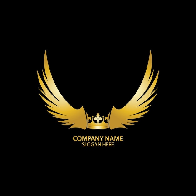 Logotipo de oro de la corona alada / ilustración vectorial.