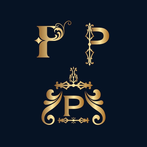 logotipo de oro cosmético letra P