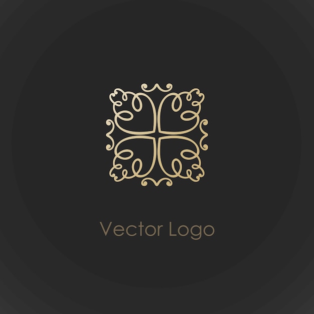 Logotipo de oro Logotipo de oro Diseño mínimo Cosméticos Spa o boutique Decoración floral con curvas dibujada a mano Emblema o insignia de azulejo elegante de lujo Ilustración aislada de vector de identidad de moda empresarial