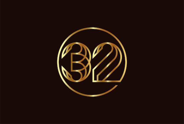 Logotipo de oro número 32 abstracto, estilo de línea de monograma número 32 dentro del círculo