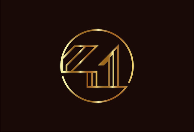 Logotipo de oro número 41 abstracto, estilo de línea de monograma número 41 dentro del círculo