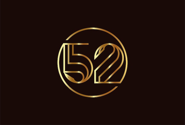 Logotipo de oro número 52 abstracto, estilo de línea de monograma número 52 dentro del círculo