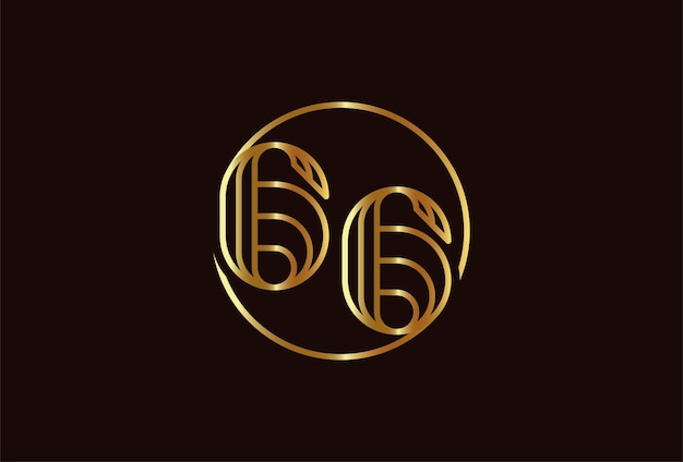 Logotipo de oro número 66 abstracto, estilo de línea de monograma número 66 dentro del círculo
