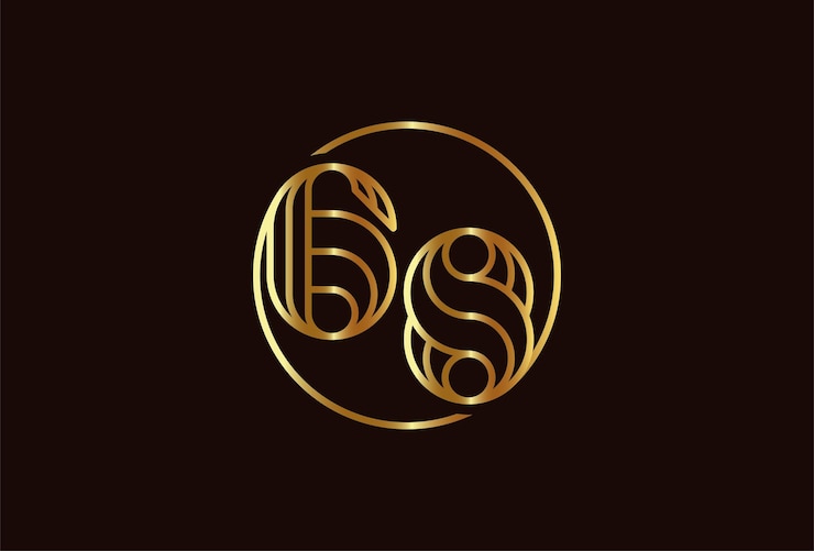 Vector logotipo de oro número 68 abstracto, estilo de línea de monograma número 68 dentro del círculo