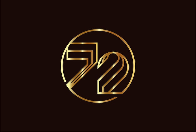 Logotipo de oro número 72 abstracto, estilo de línea de monograma número 72 dentro del círculo