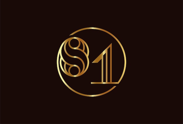 Logotipo de oro número 81 abstracto, estilo de línea de monograma número 81 dentro del círculo