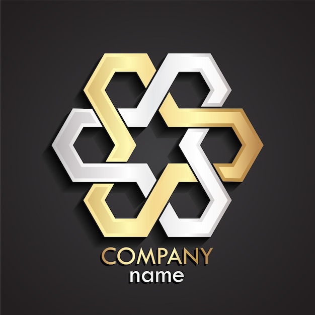 Logotipo de oro plateado hexagonal geométrico en 3d