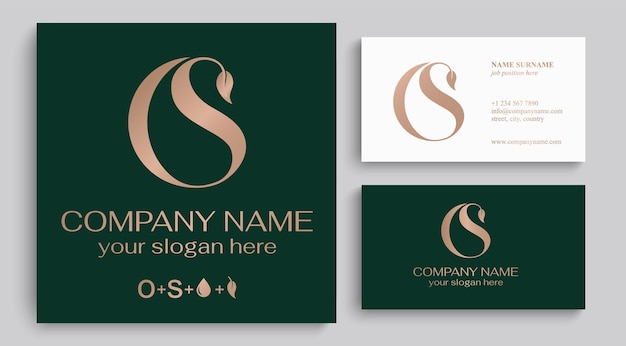 Logotipo OS o SO con gota de agua y hoja de árbol Elementos de plantilla de logotipo de carta OS monograma personal Logotipo elegante vectorial