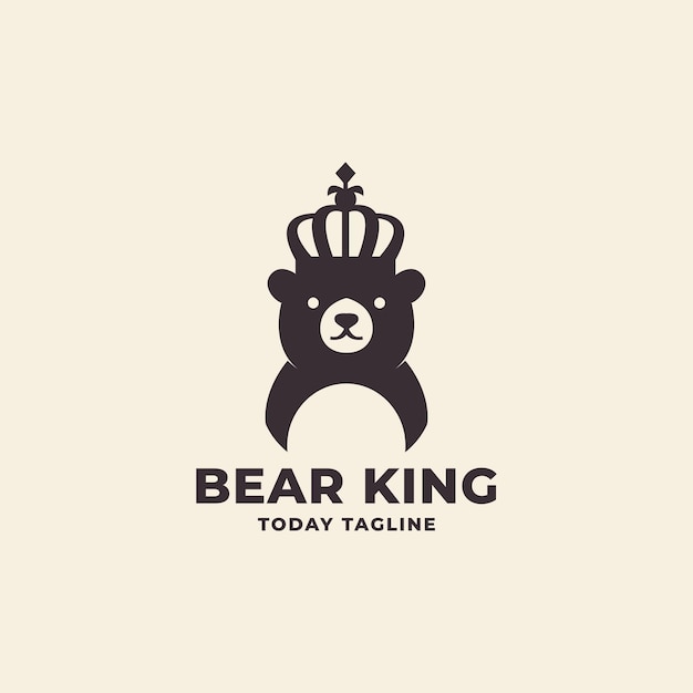 Logotipo de oso con un diseño de ilustración de símbolo de icono de vector de corona