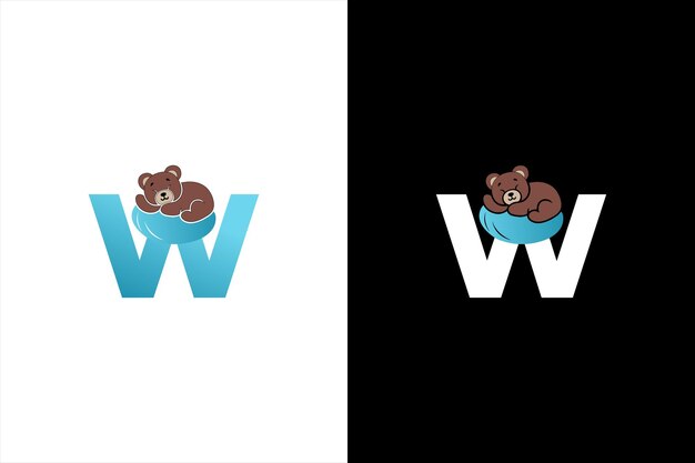 El logotipo del oso mínimo Abstracto Logotipo del oso durmiente Ilustración vectorial del logotipo de un oso en letra W