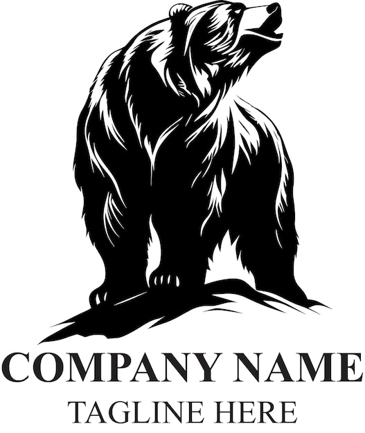 Logotipo de oso rugiente en la cima de la montaña