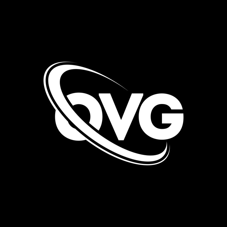 Vector el logotipo ovg, la letra ovg, el diseño del logotipo, las iniciales ovg, vinculado con un círculo y un monograma en mayúscula, la tipografía ovg para el negocio tecnológico y la marca inmobiliaria.