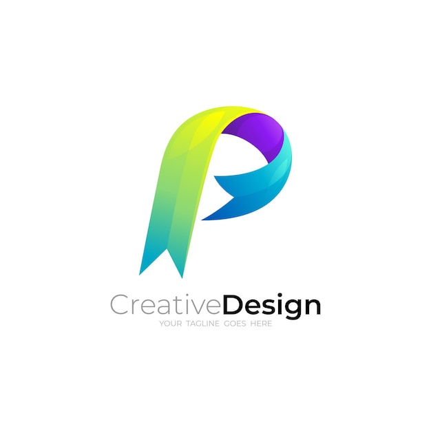 Logotipo de P Logotipo de letra P con diseño colorido 3d de cinta