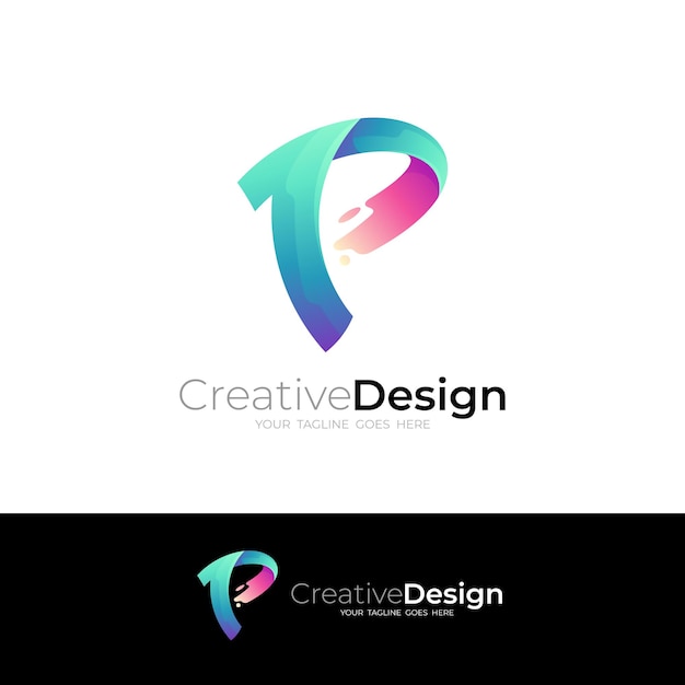 Logotipo P con tecnología de diseño de píxeles icono cuadrado de diseño colorido 3D