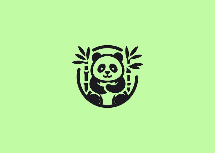 Vector un logotipo pacífico de panda y bambú que representa el equilibrio de la naturaleza y la conservación con un amigo suave