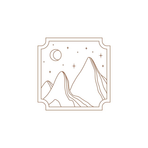 Logotipo de paisaje boho mínimo en estilo lineal Del concepto de luna y sol