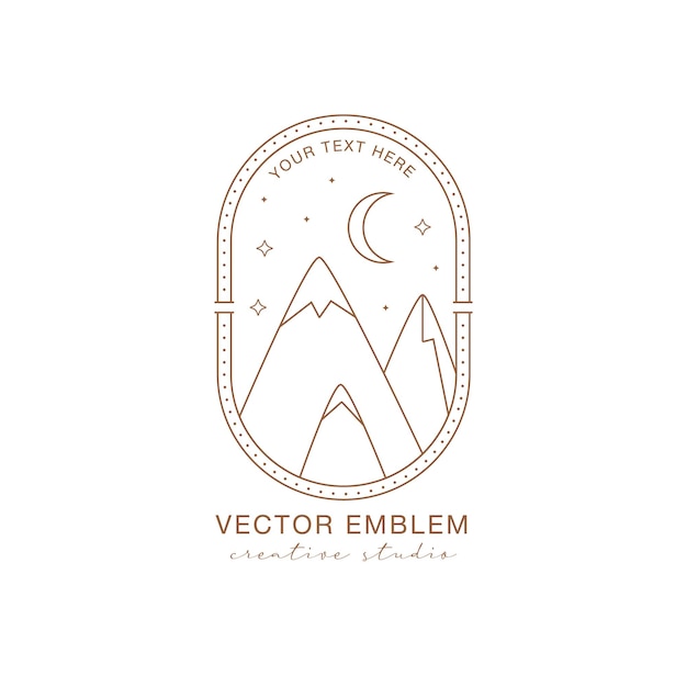 Logotipo de paisaje boho mínimo en estilo lineal Del concepto de luna y sol