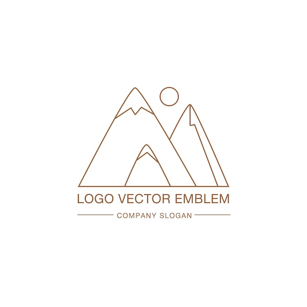 Logotipo de paisaje mínimo en estilo lineal logotipo de montañas y sol