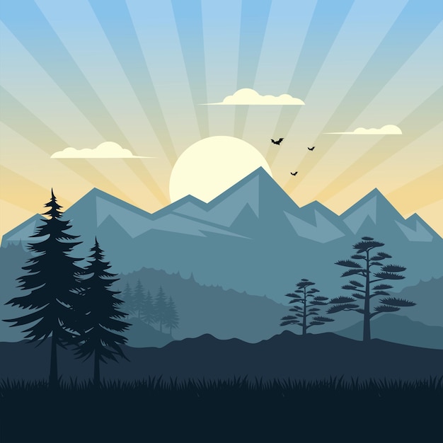 logotipo de paisaje moderno con diseño de logotipo de montaña