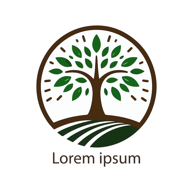 un logotipo para un paisaje natural con un árbol y hierba