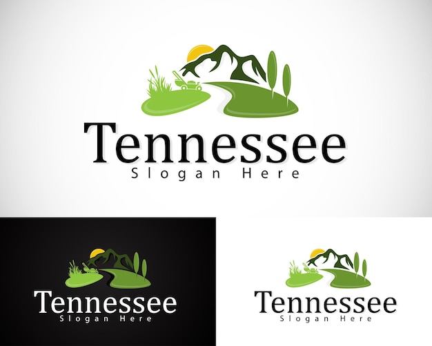 logotipo del paisaje naturaleza creativa dejar la montaña sol pinus concepto de diseño