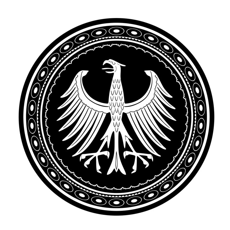 logotipo de pájaro águila con marco floral silueta hecha a mano modelo 113