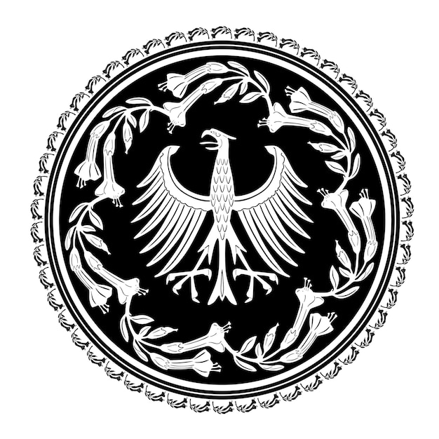 Vector logotipo de pájaro águila con marco floral silueta hecha a mano modelo 135