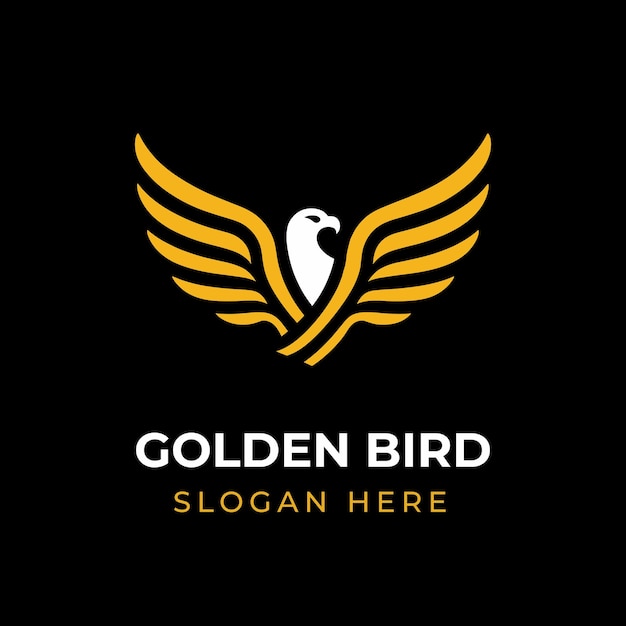 Logotipo de pájaro con alas doradas en un diseño simple y moderno