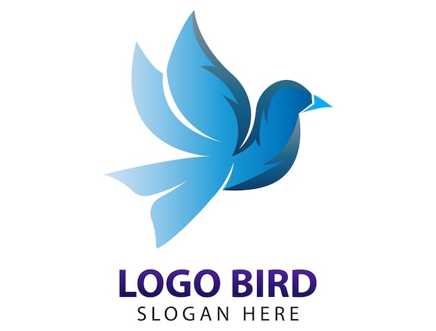 Logotipo de pájaro azul volador y silencioso, logotipo de pájaro