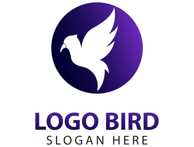 Logotipo de pájaro azul volador y silencioso, logotipo de pájaro