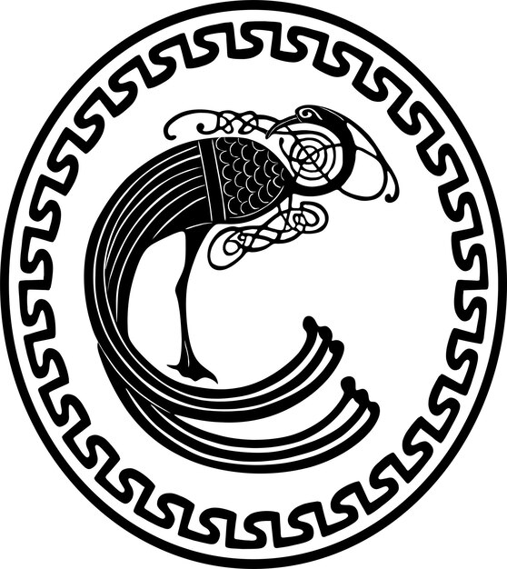 logotipo de pájaro faisán con vector de diseño hecho a mano de marco floral